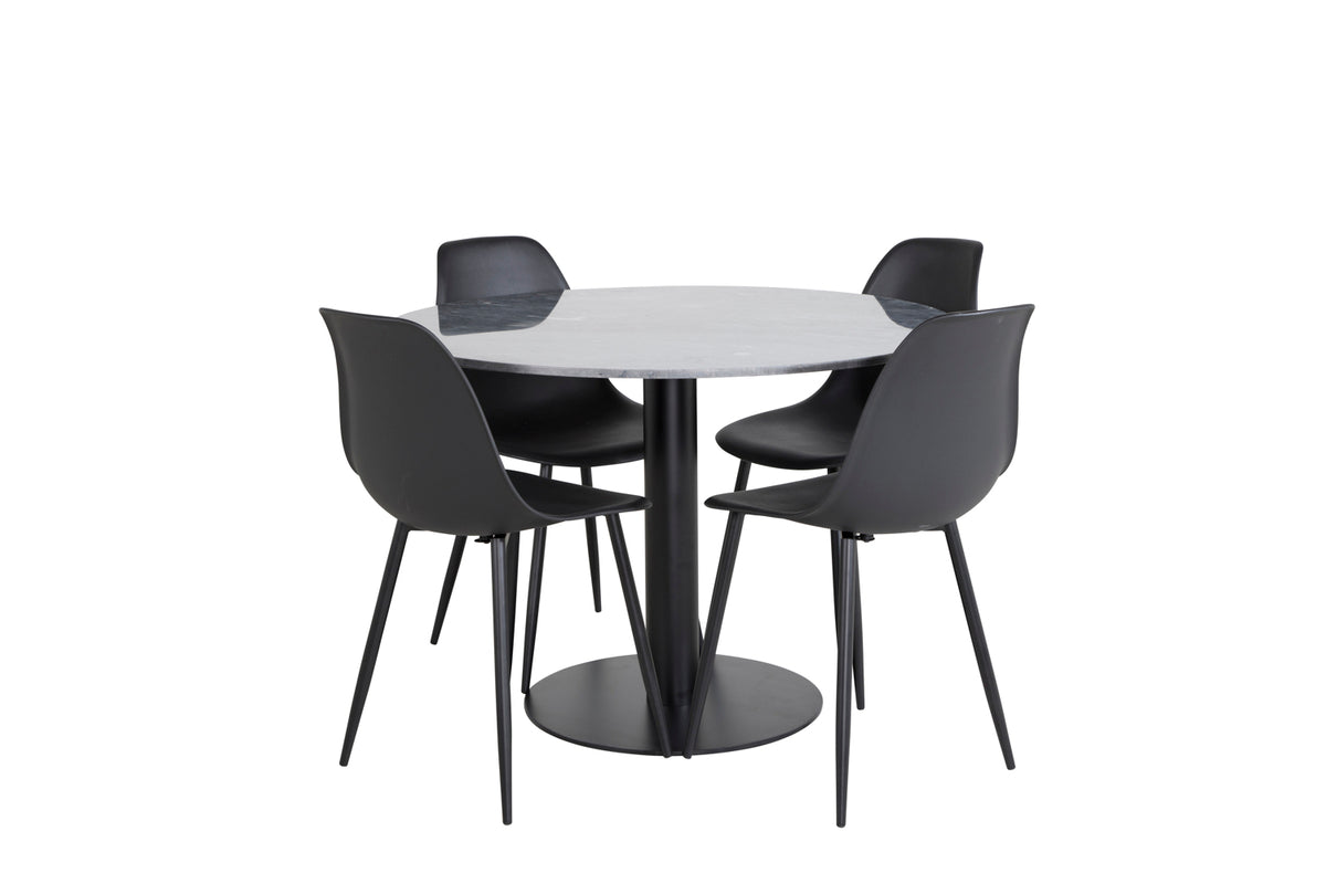 Dining Chair 2-pack Black + Round Dining Table ø106 Dark Grey