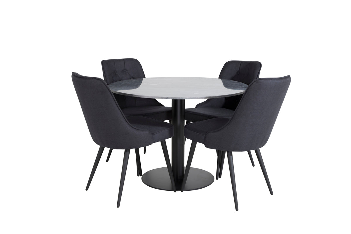 Round Dining Table ø106 Dark Grey + Dining Chair 2-pack Black