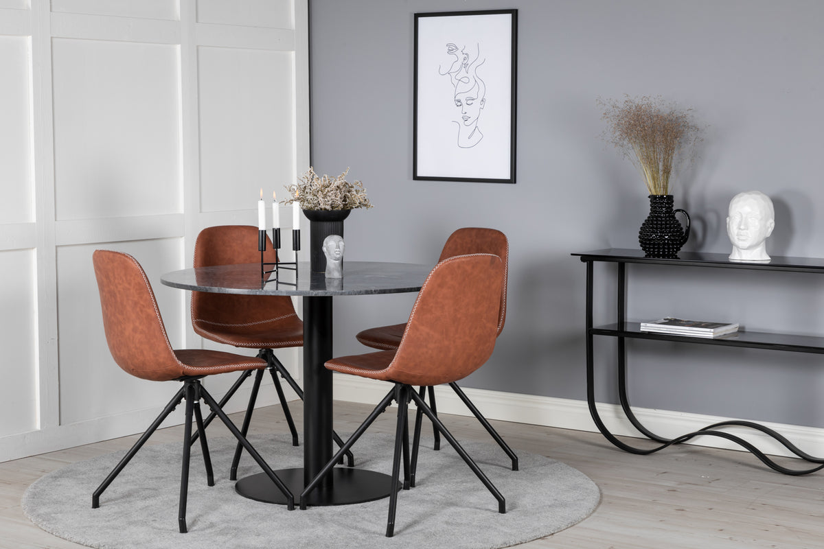 Dining Chair 2-pack Brown + Round Dining Table ø106 Dark Grey