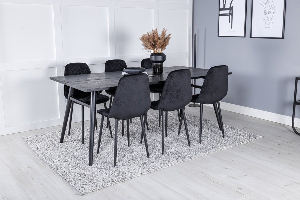 Rectangular Dining Table 75 x 195 x 95 Black + Dining Chair 2-pack Black