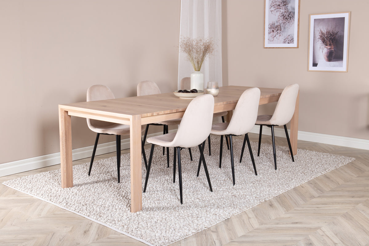 Rectangular Dining Table 75 x 170 x 95 Nature + Dining Chair 2-pack Beige