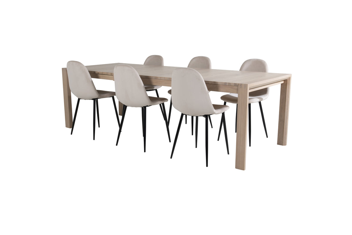 Rectangular Dining Table 75 x 170 x 95 Nature + Dining Chair 2-pack Beige