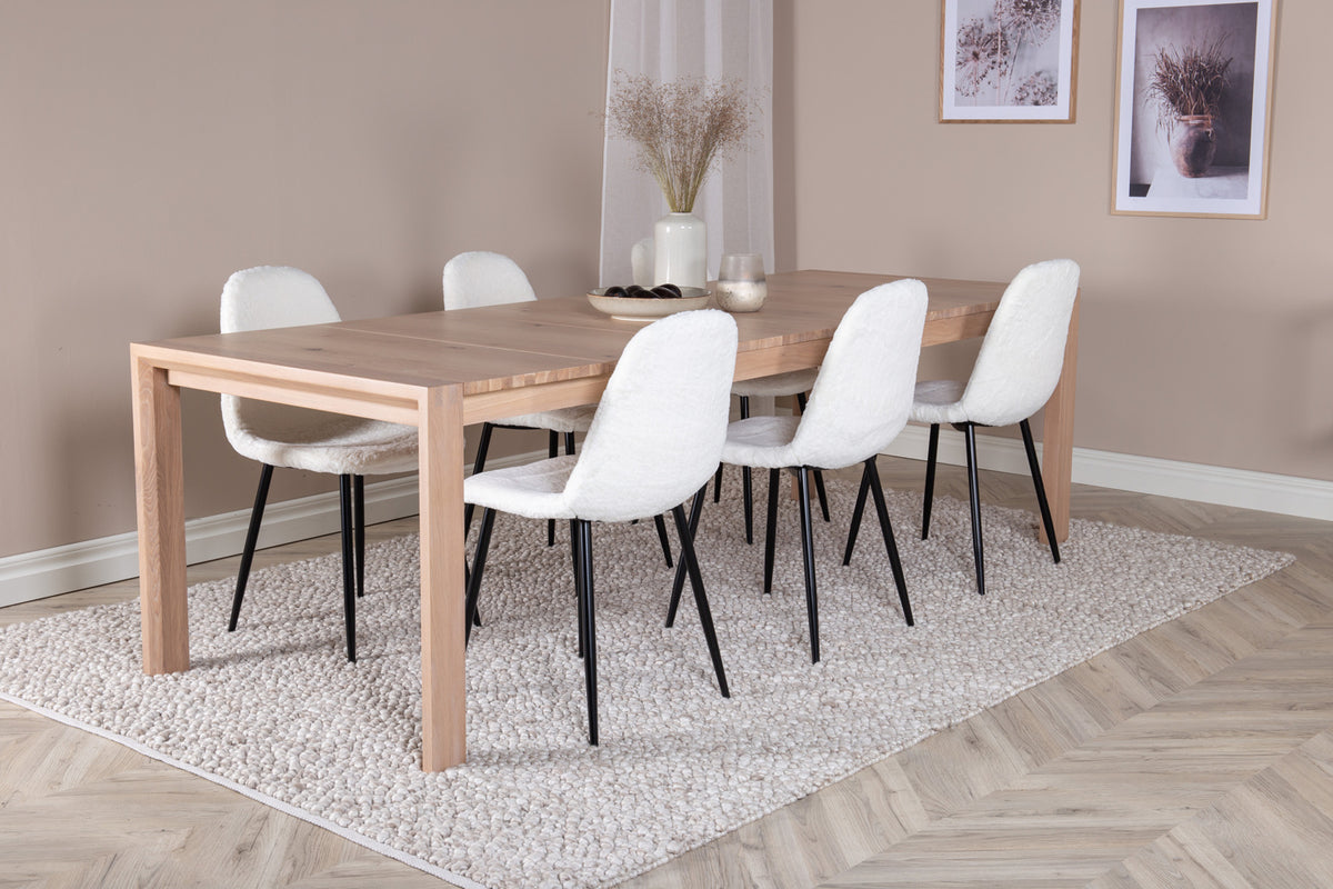 Rectangular Dining Table 75 x 170 x 95 Nature + Dining Chair 2-pack White