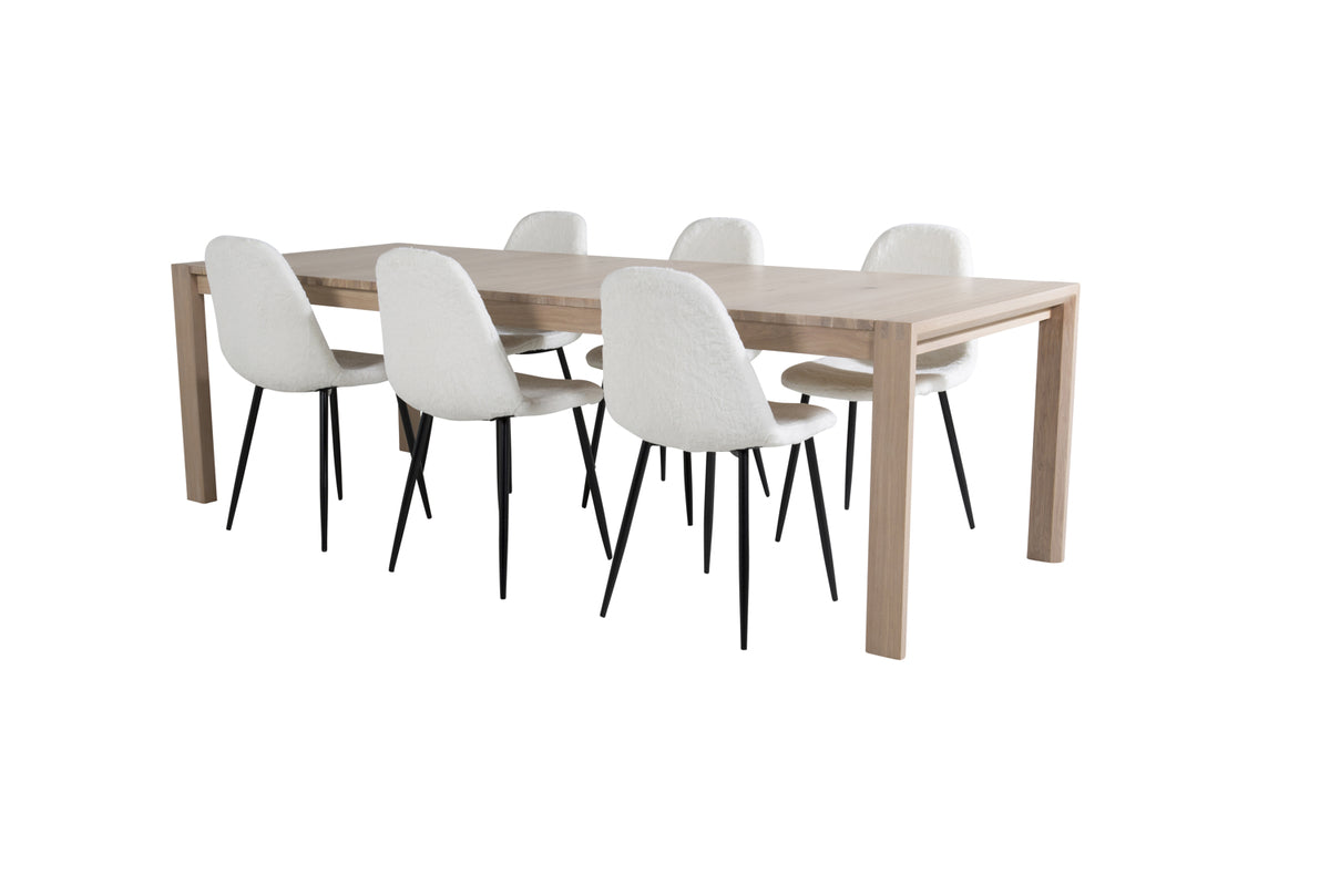 Rectangular Dining Table 75 x 170 x 95 Nature + Dining Chair 2-pack White