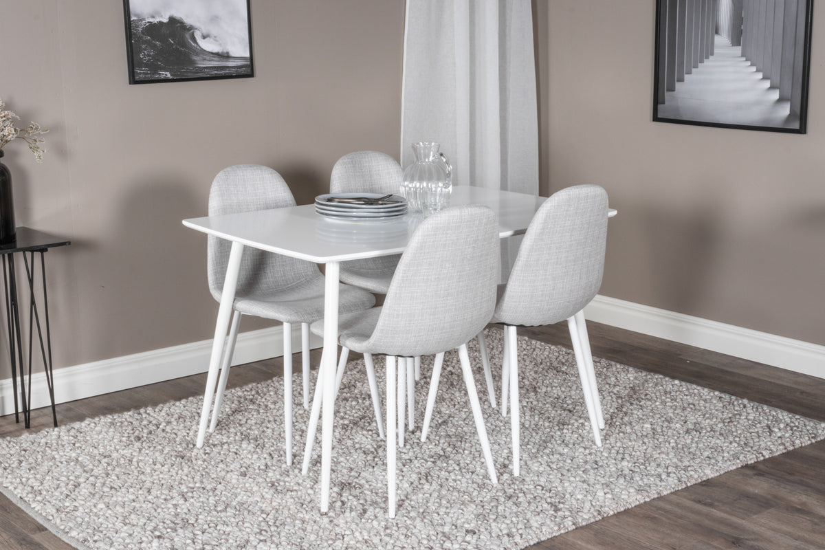 Rectangular Dining Table 75 x 120 x 80 White + Dining Chair 2-pack Grey