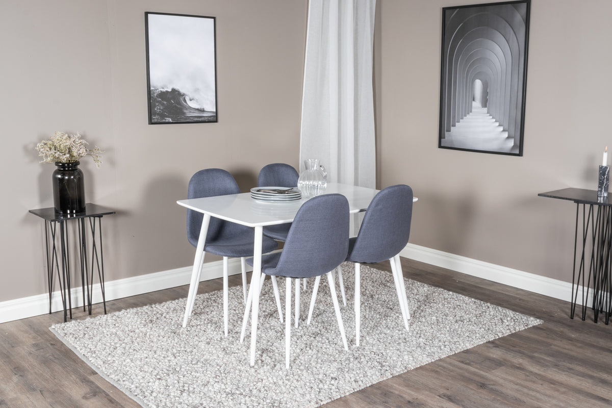 Rectangular Dining Table 75 x 120 x 80 White + Dining Chair 2-pack Blue
