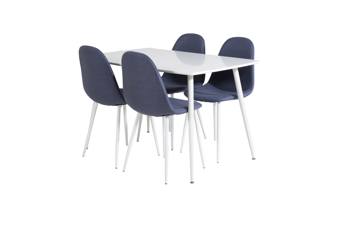 Rectangular Dining Table 75 x 120 x 80 White + Dining Chair 2-pack Blue