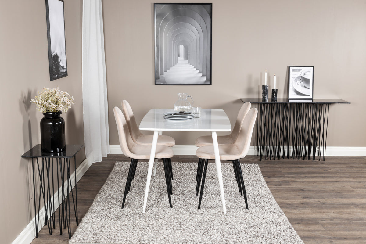 Rectangular Dining Table 75 x 120 x 80 White + Dining Chair 2-pack Beige