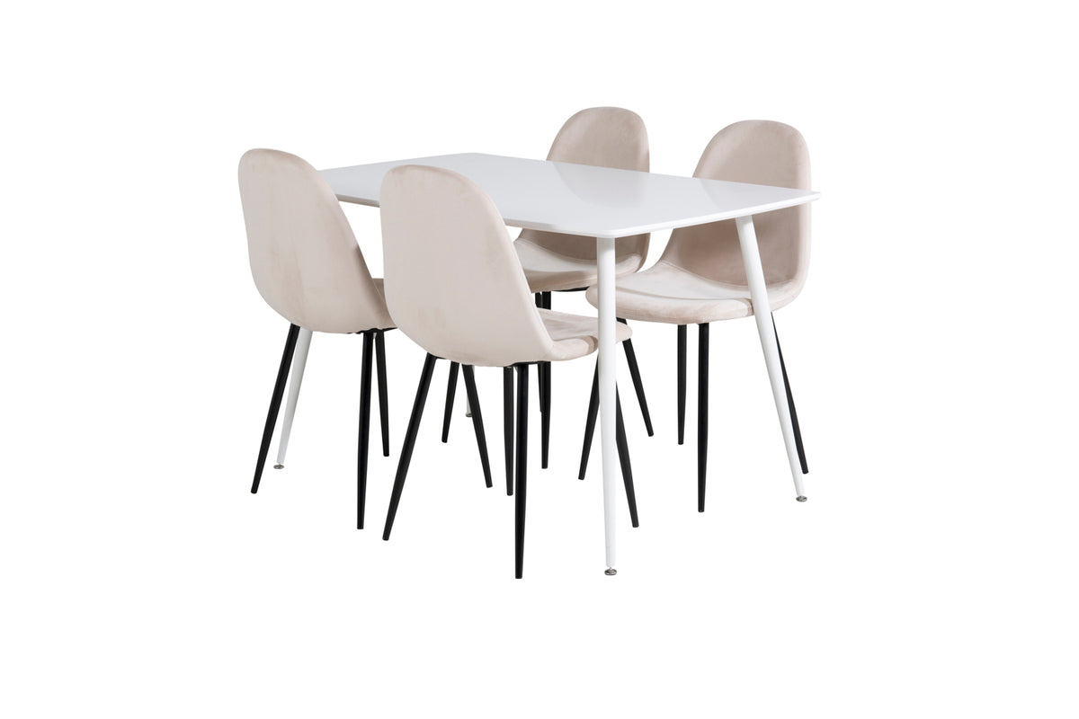 Rectangular Dining Table 75 x 120 x 80 White + Dining Chair 2-pack Beige