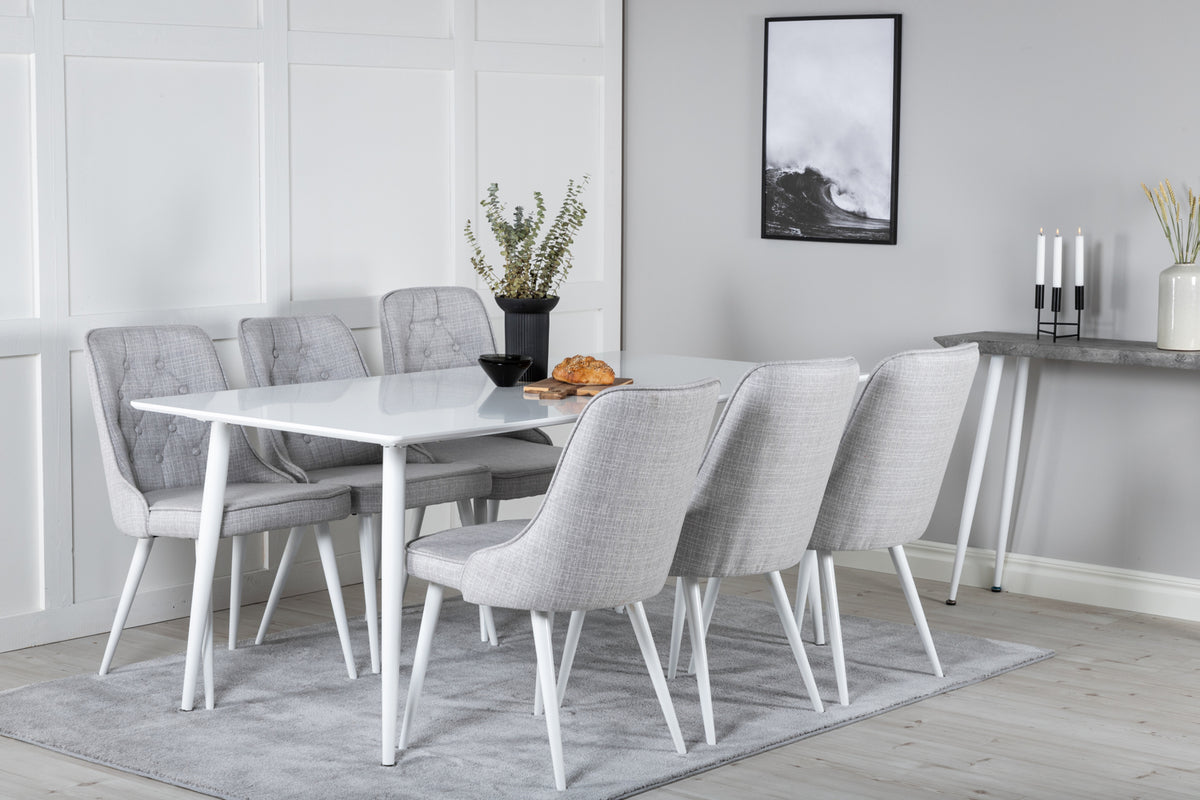 Rectangular Dining Table 180 x 75 x 90 White + Dining Chair 2-pack Light Grey