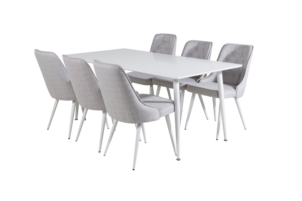 Rectangular Dining Table 180 x 75 x 90 White + Dining Chair 2-pack Light Grey