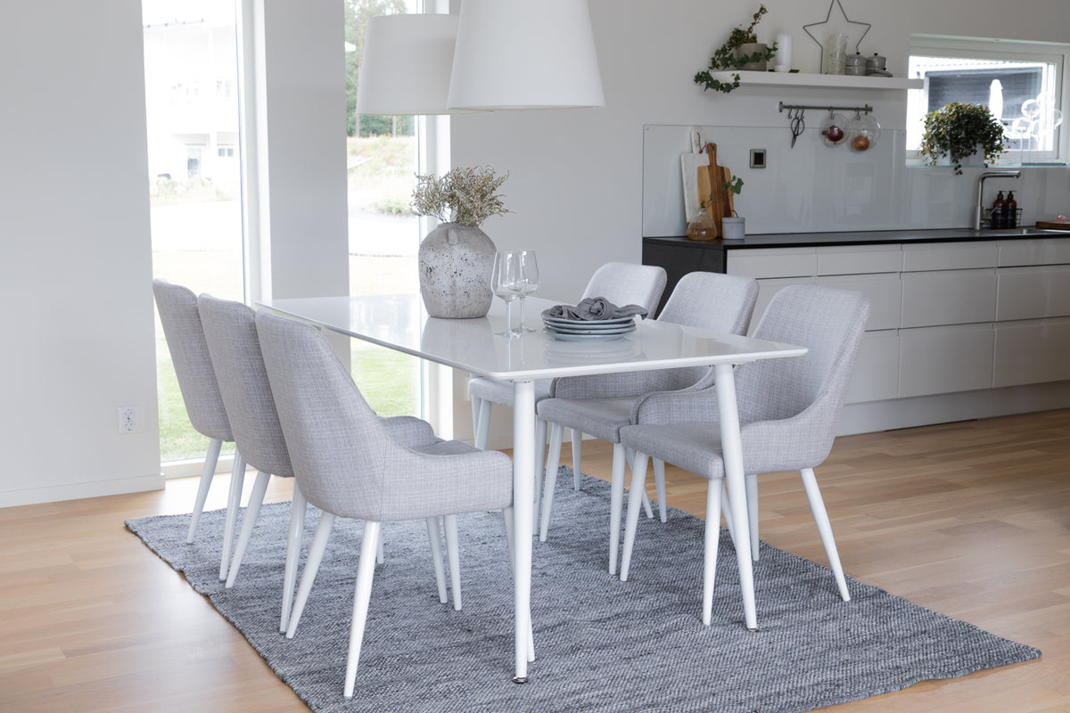 Dining Chair 2-pack Grey + Rectangular Dining Table 180 x 75 x 90 White