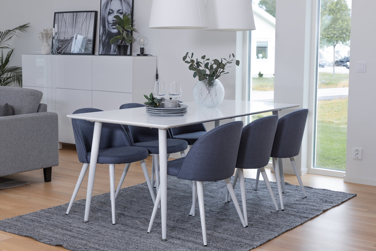 Rectangular Dining Table 180 x 75 x 90 White + Dining Chair 2-pack Blue
