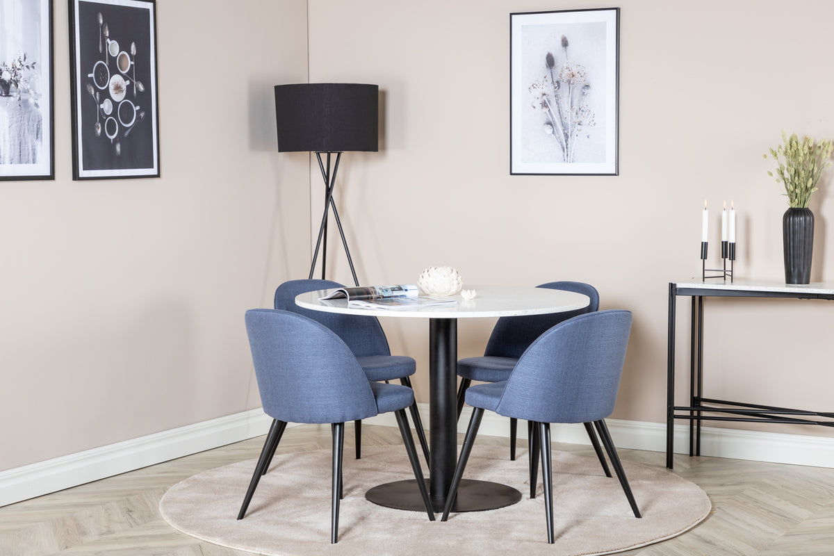 Round Dining Table ø106 White + Dining Chair 2-pack Blue