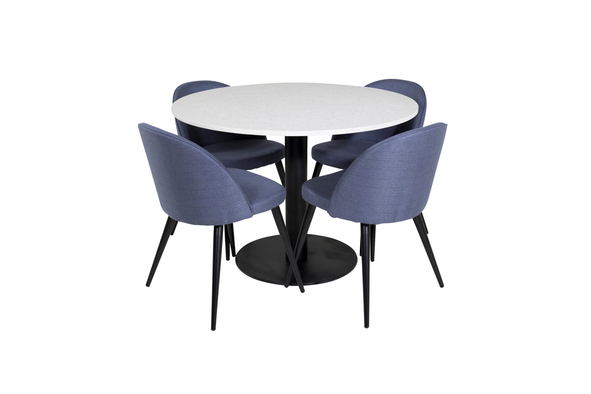 Round Dining Table ø106 White + Dining Chair 2-pack Blue