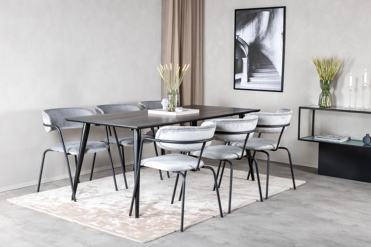 Dining Chair 2-pack Grey + Rectangular Dining Table 180 x 75 x 90 Black