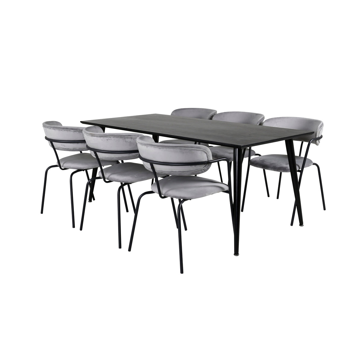 Dining Chair 2-pack Grey + Rectangular Dining Table 180 x 75 x 90 Black