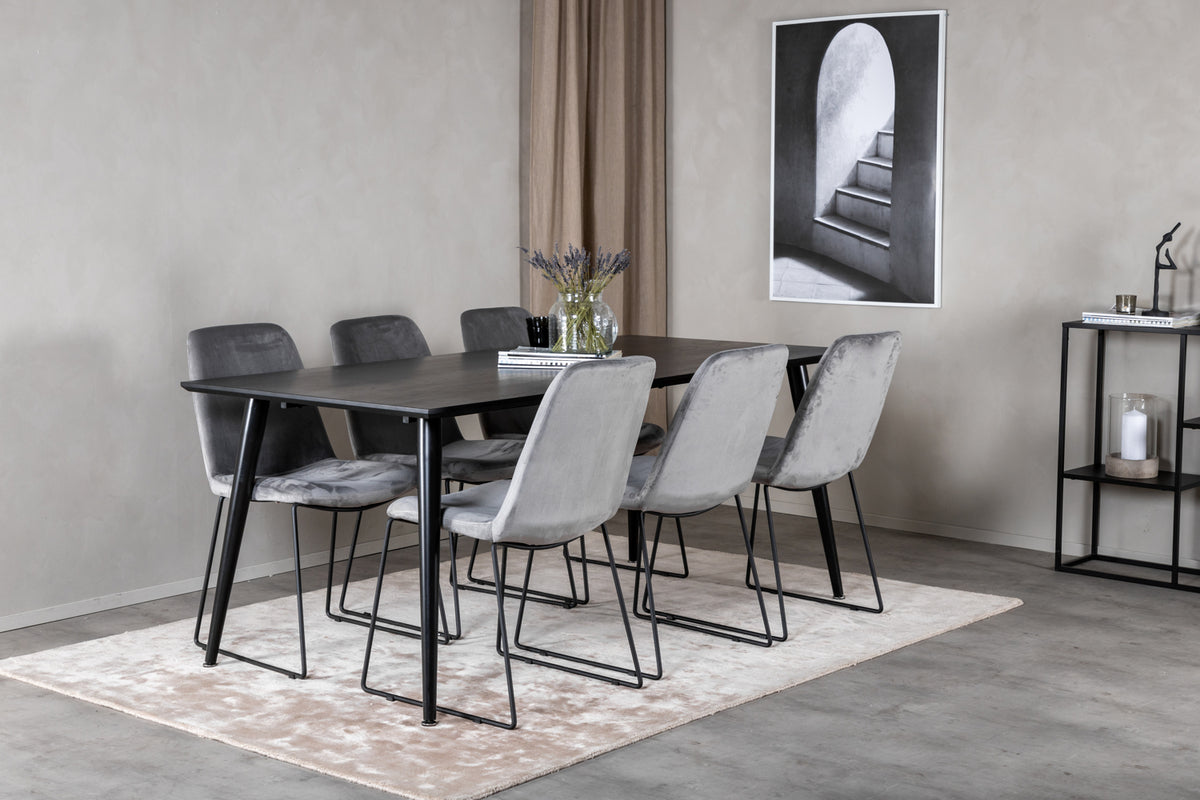 Dining Chair 2-pack Grey + Rectangular Dining Table 180 x 75 x 90 Black