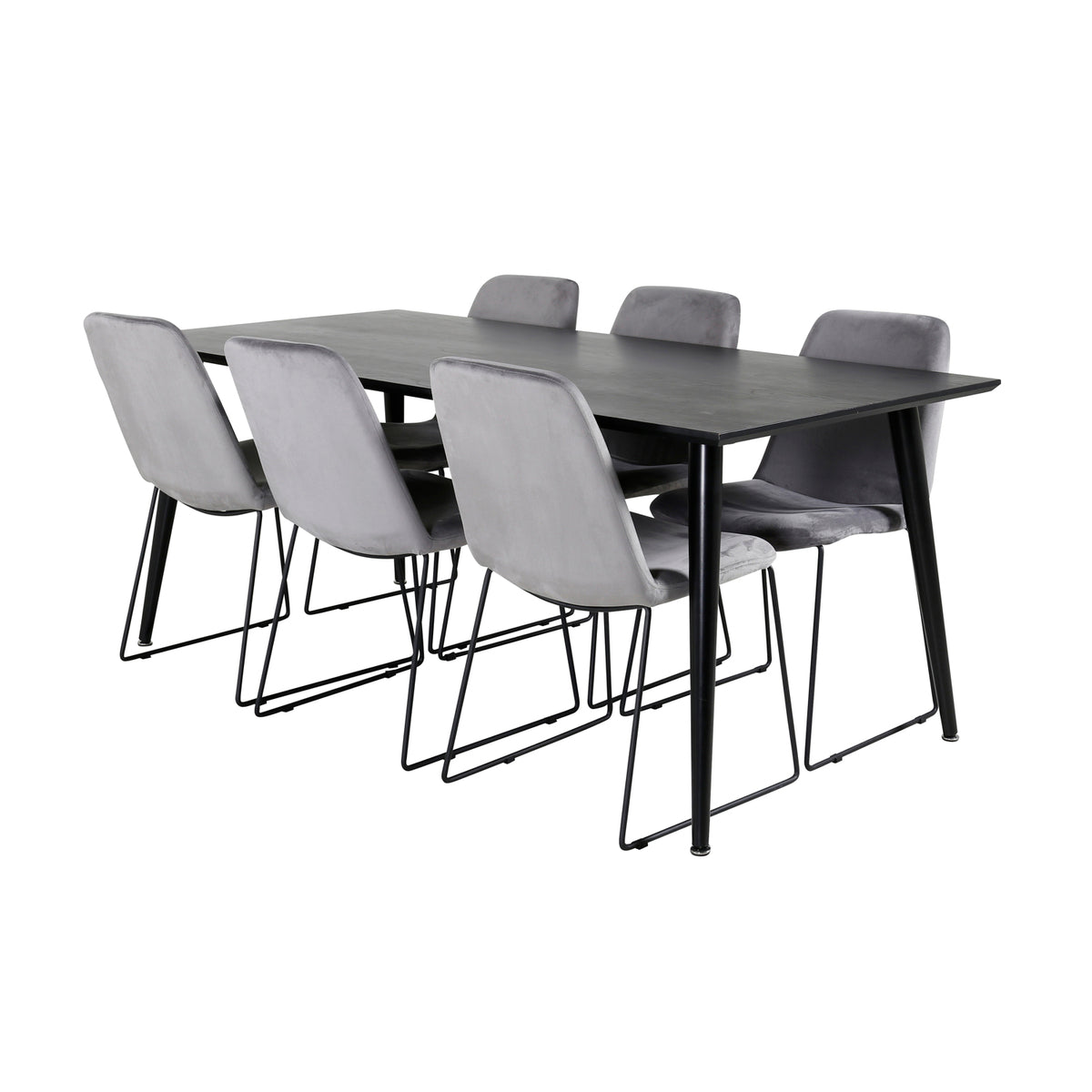 Dining Chair 2-pack Grey + Rectangular Dining Table 180 x 75 x 90 Black