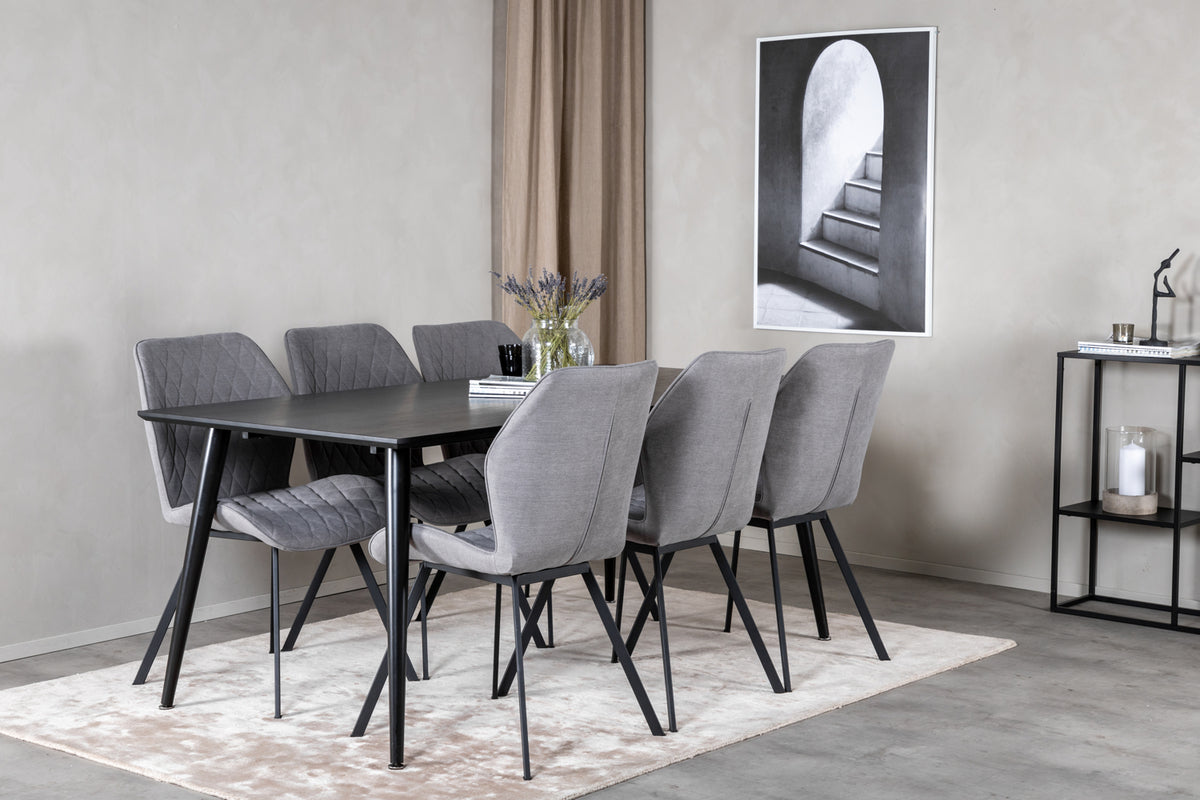 Dining Chair 2-pack Grey + Rectangular Dining Table 180 x 75 x 90 Black