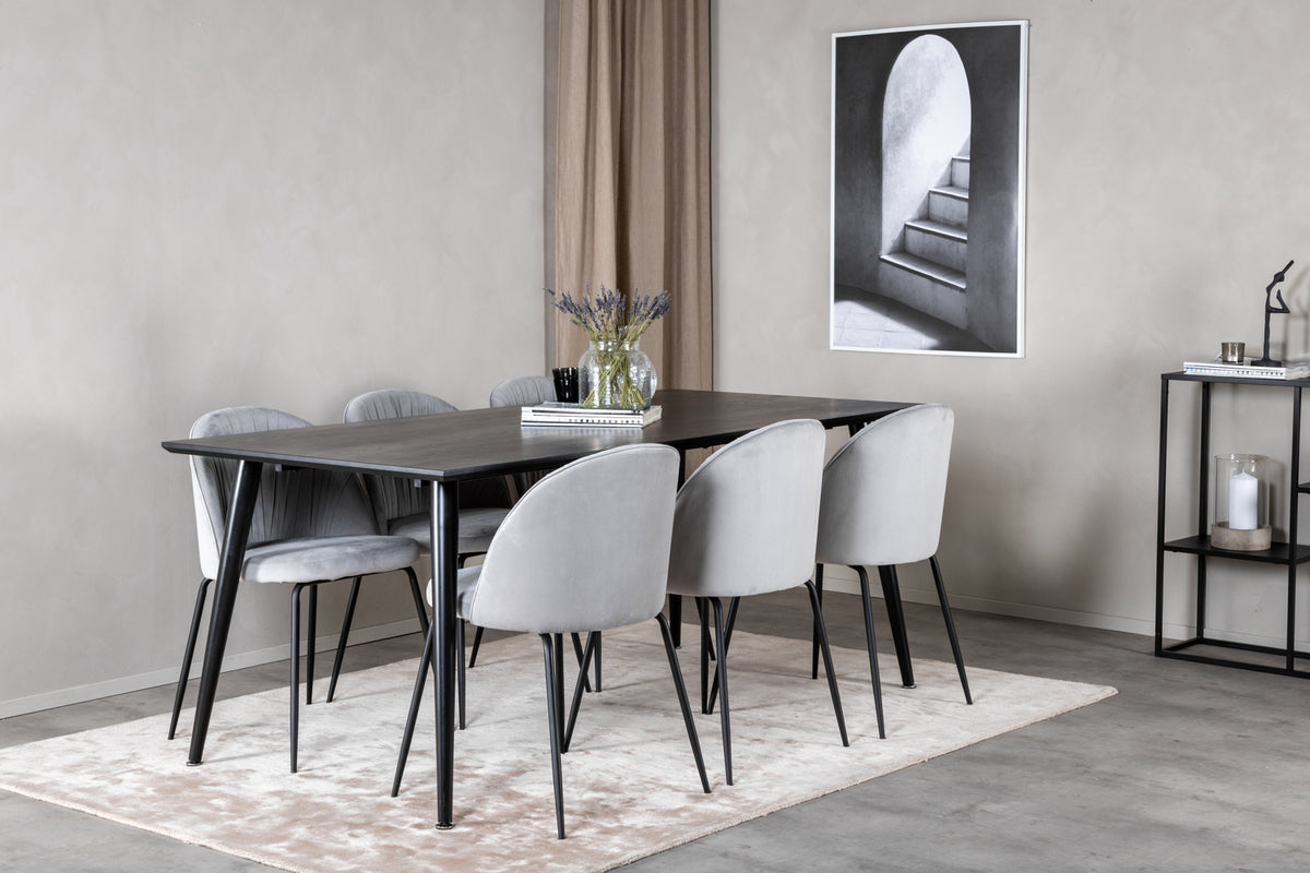 Dining Chair 2-pack Grey + Rectangular Dining Table 180 x 75 x 90 Black