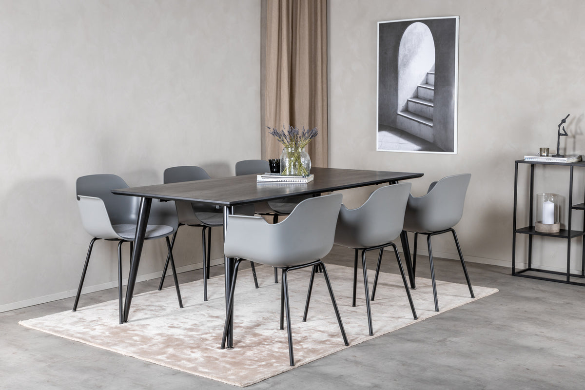 Dining Chair 2-pack Grey + Rectangular Dining Table 180 x 75 x 90 Black