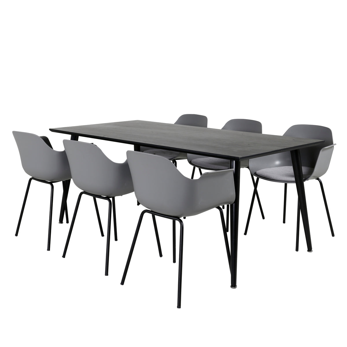 Dining Chair 2-pack Grey + Rectangular Dining Table 180 x 75 x 90 Black