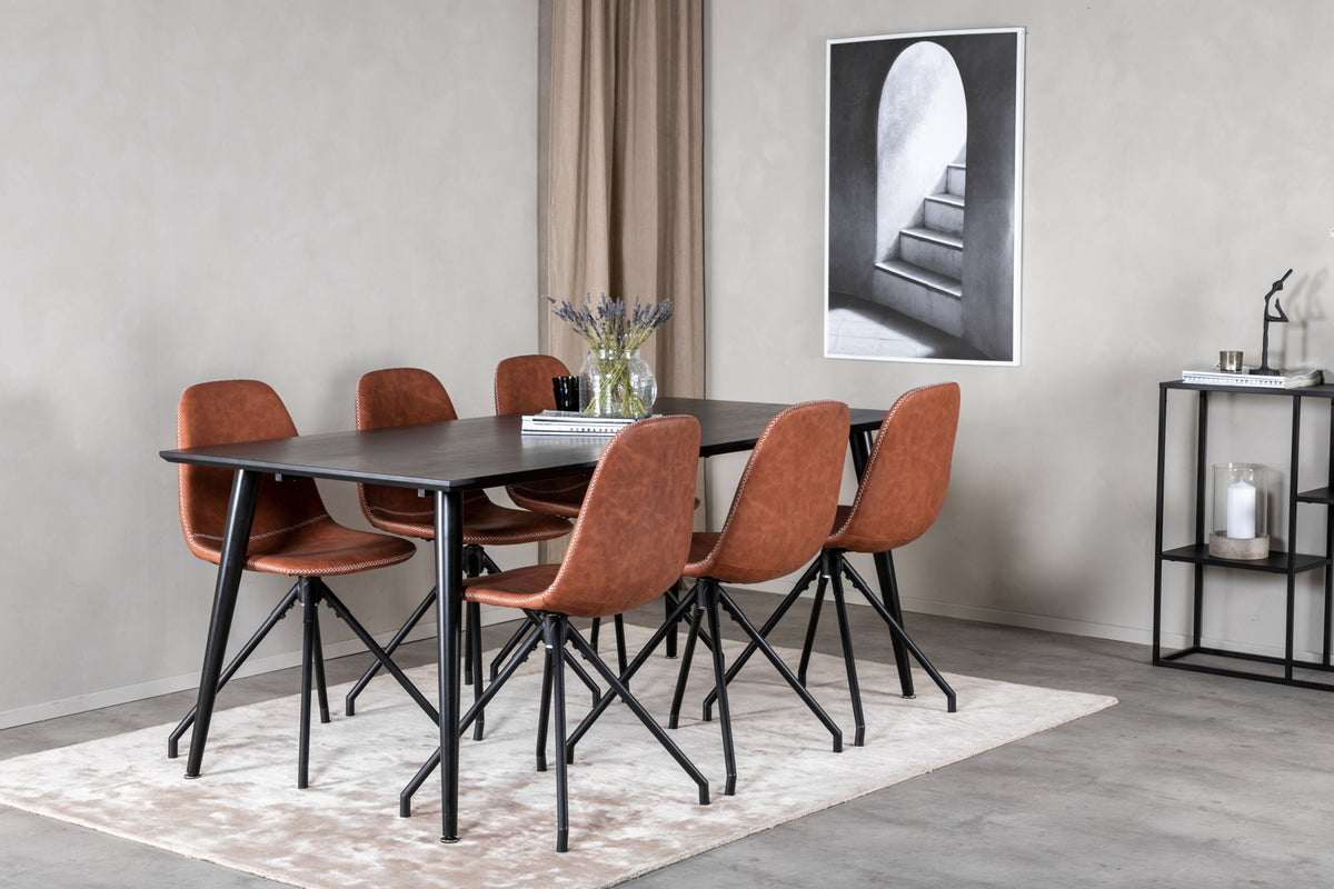 Rectangular Dining Table 180 x 75 x 90 Black + Dining Chair 2-pack Brown