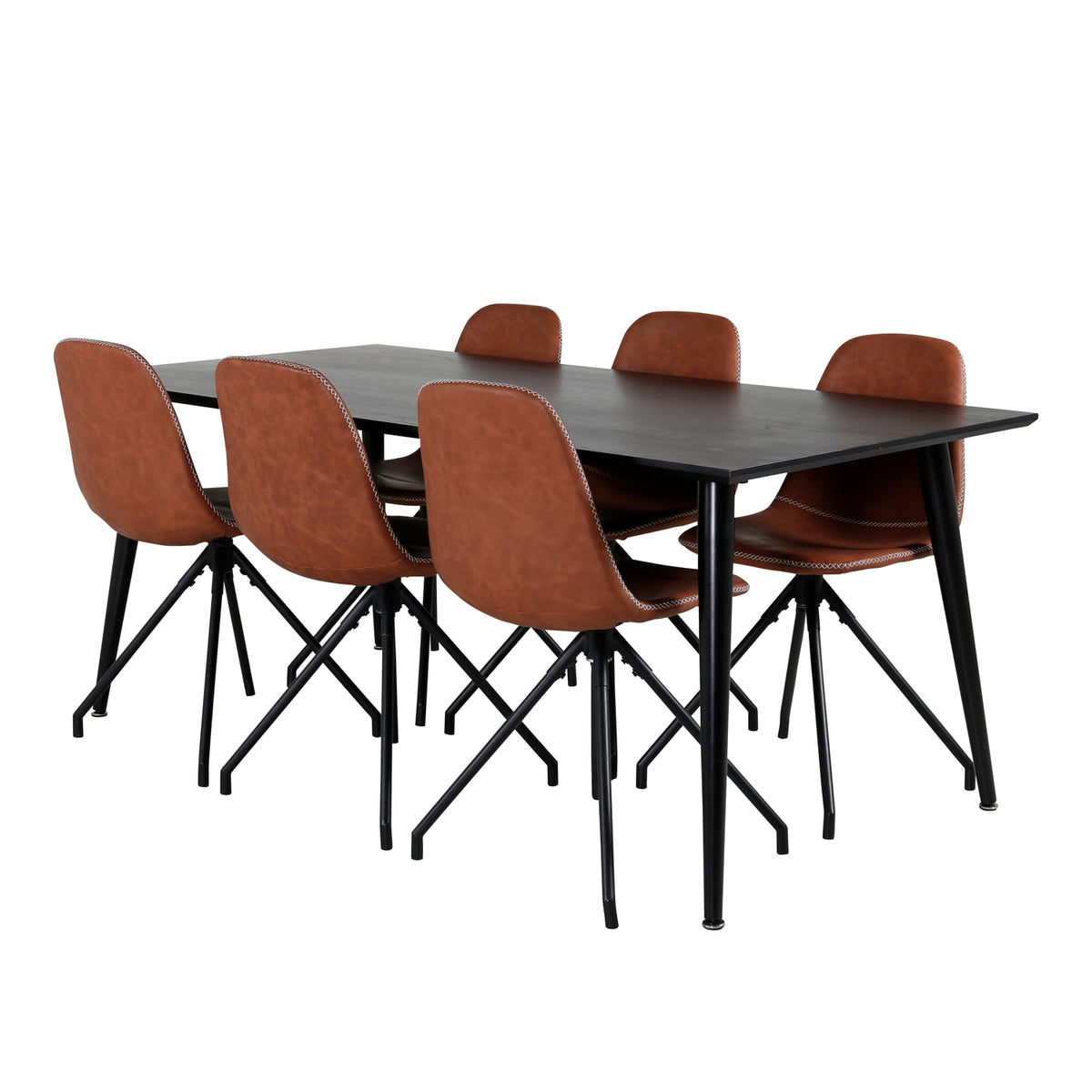 Rectangular Dining Table 180 x 75 x 90 Black + Dining Chair 2-pack Brown