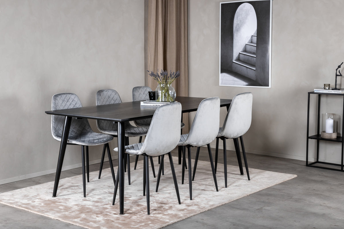 Rectangular Dining Table 180 x 75 x 90 Black + Dining Chair 2-pack Grey