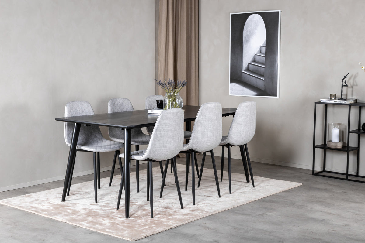 Rectangular Dining Table 180 x 75 x 90 Black + Dining Chair 2-pack Grey