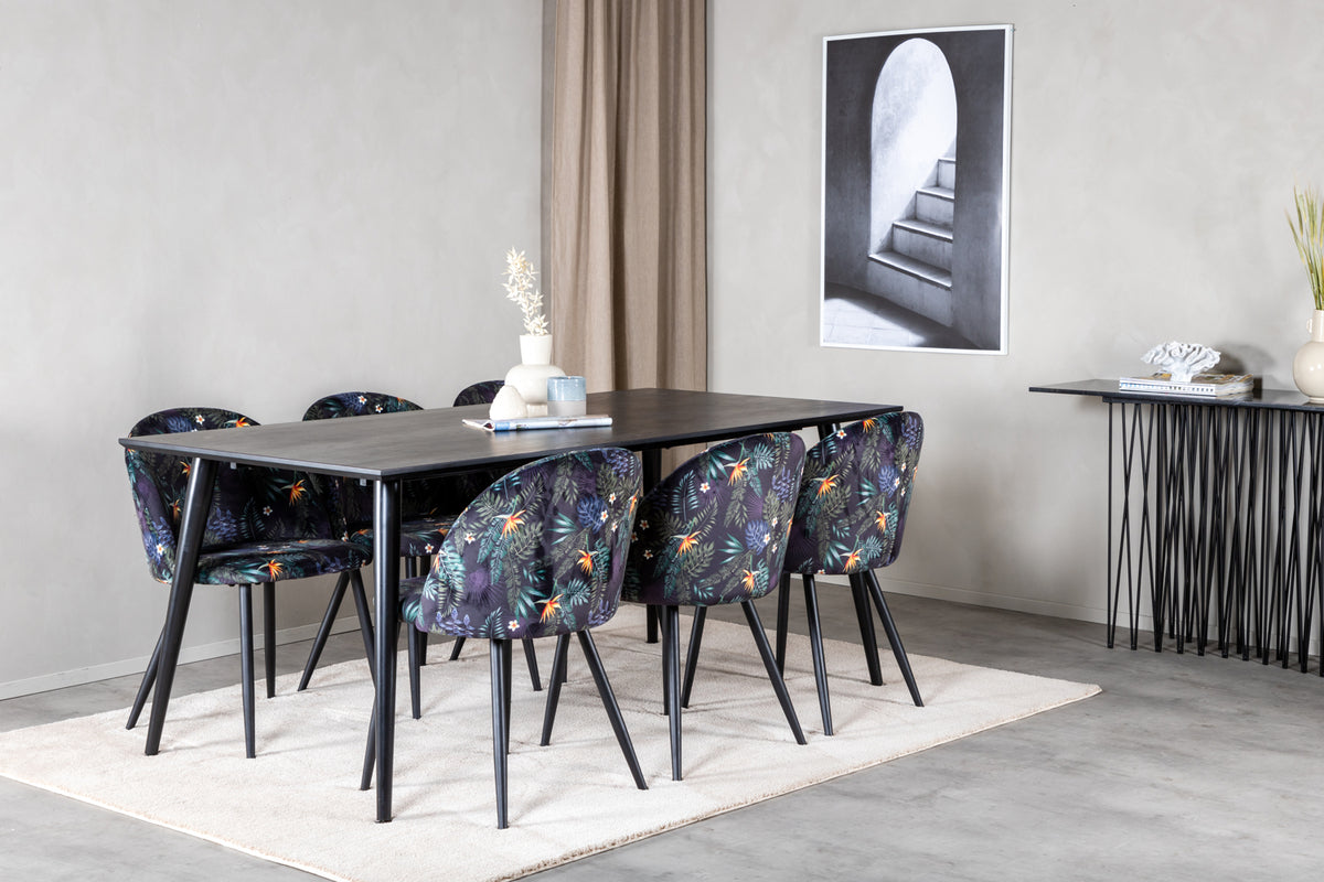Rectangular Dining Table 180 x 75 x 90 Black + Dining Chair 2-pack Black