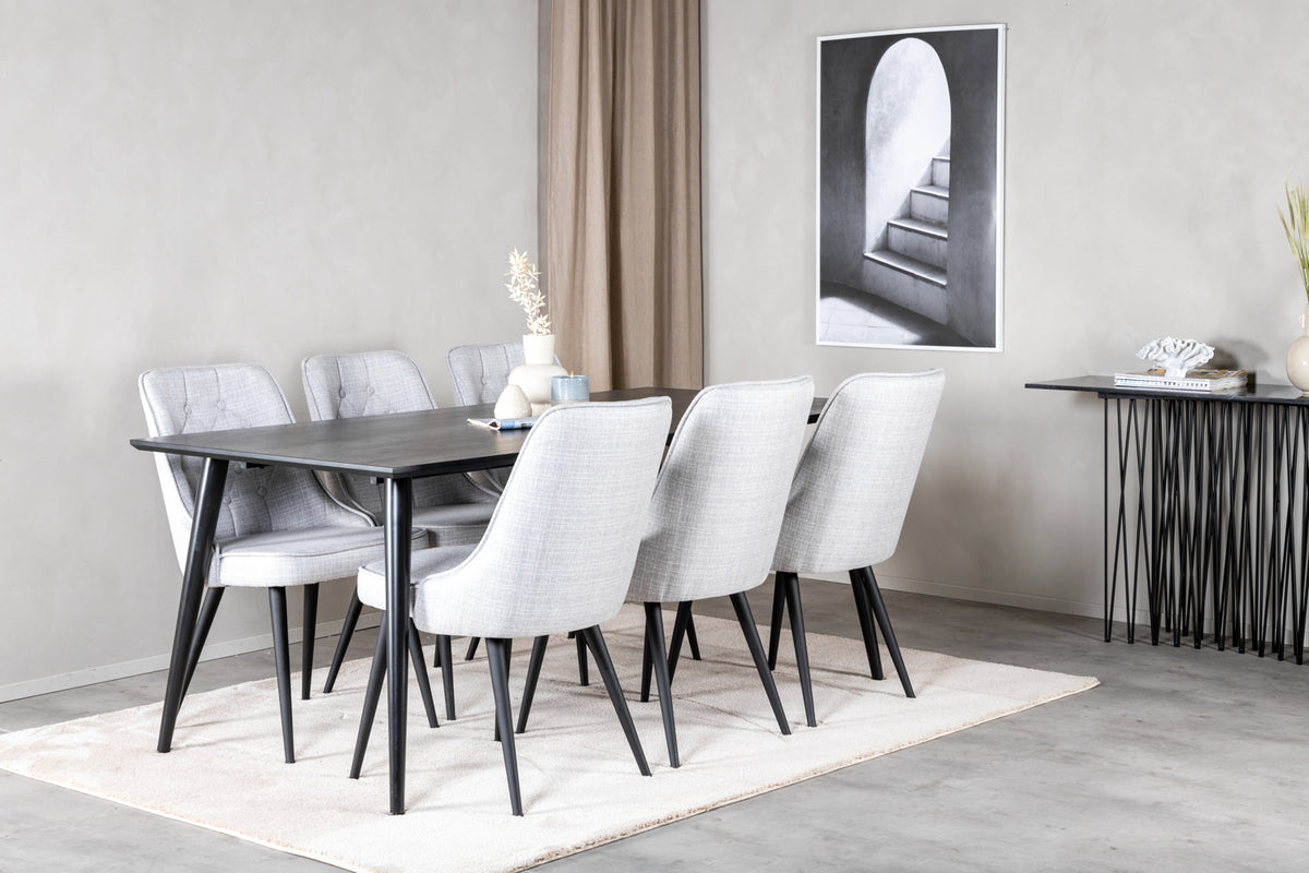 Rectangular Dining Table 180 x 75 x 90 Black + Dining Chair 2-pack Grey