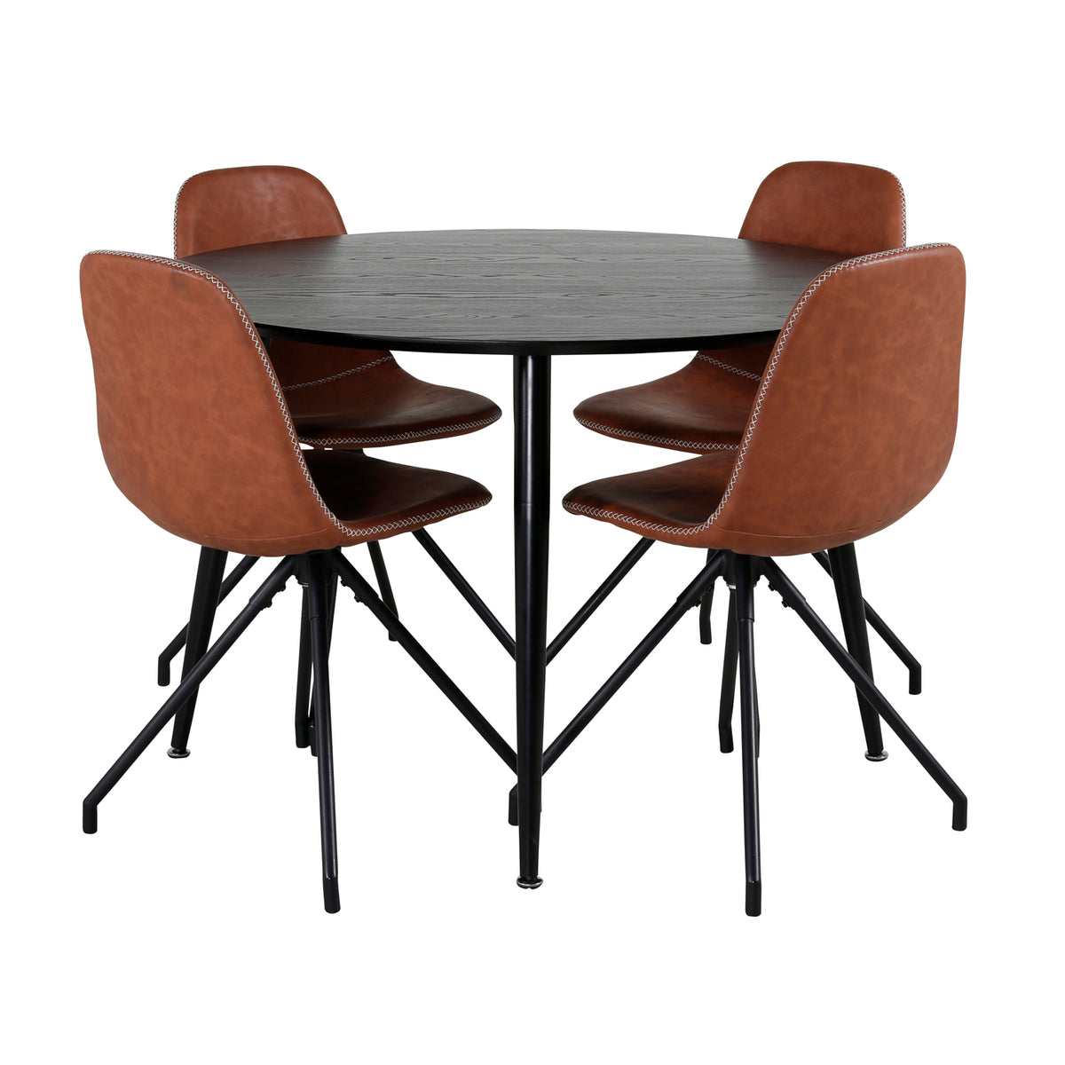 Round Dining Table ø115 Black + Dining Chair 2-pack Brown