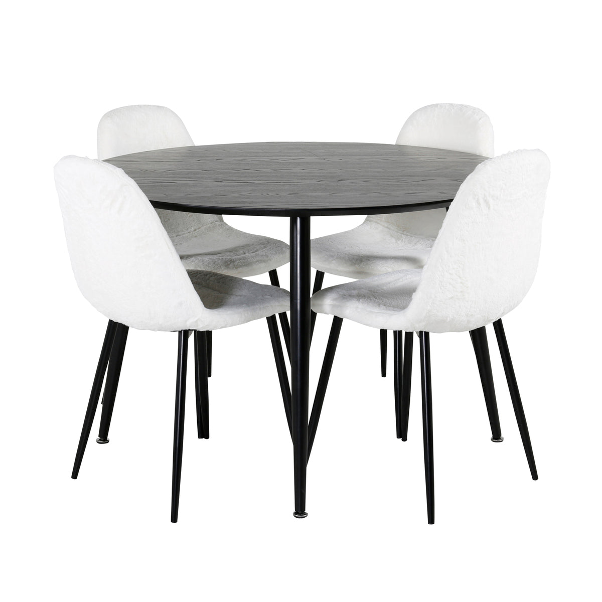 Round Dining Table ø115 Black + Dining Chair 2-pack White