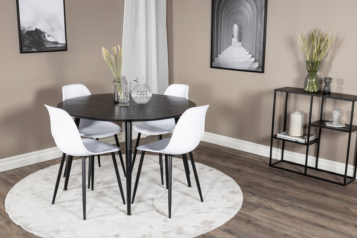 Round Dining Table ø115 Black + Dining Chair 2-pack White