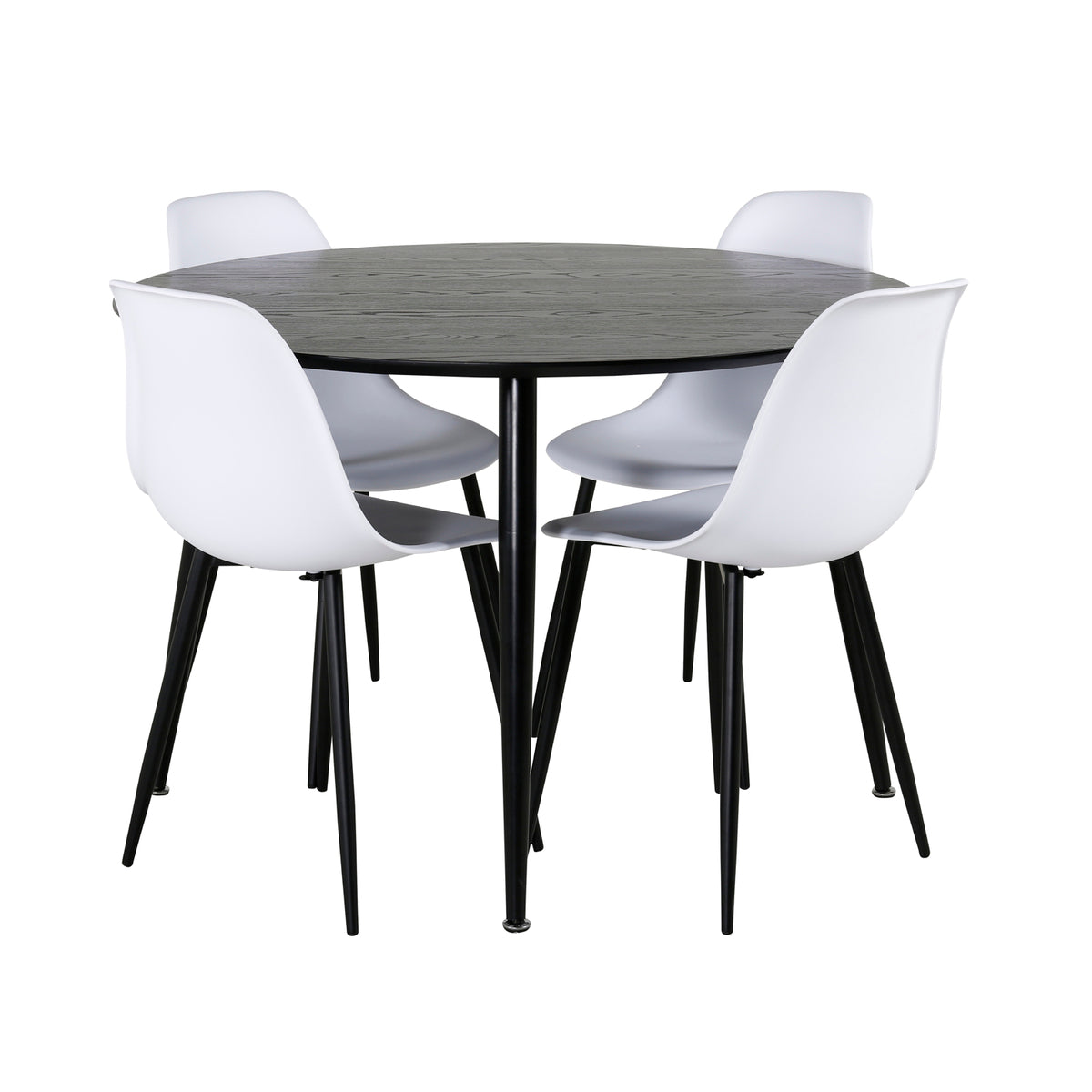 Round Dining Table ø115 Black + Dining Chair 2-pack White