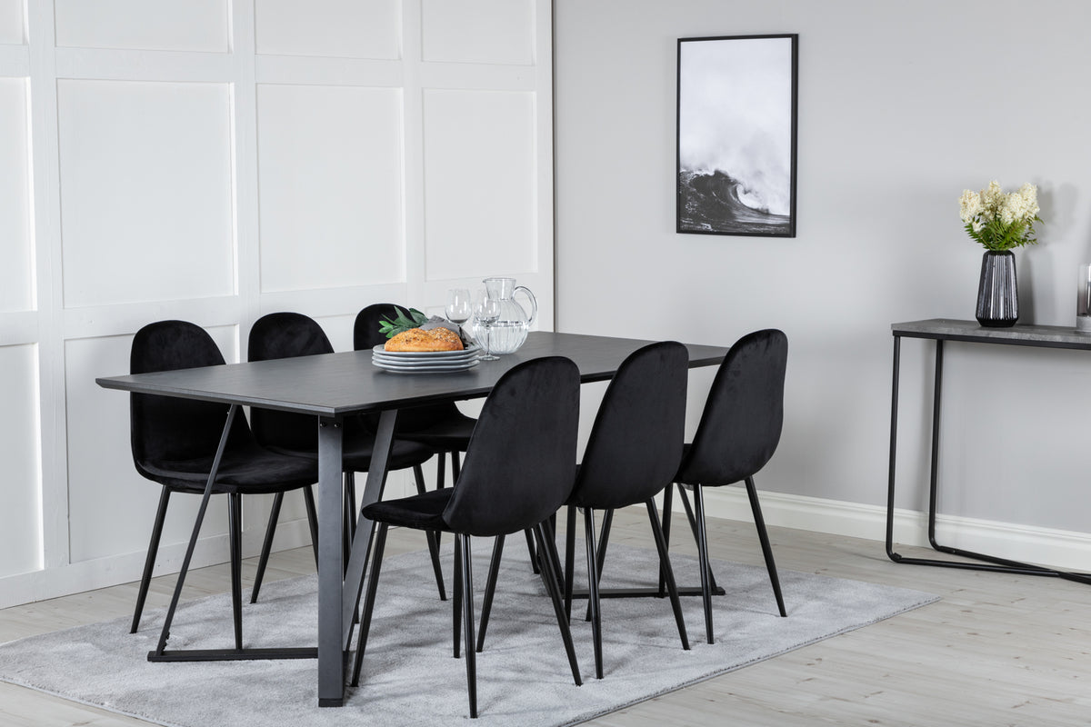 Dining Chair 2-pack Black + Rectangular Dining Table 180 x 75 x 90 Black
