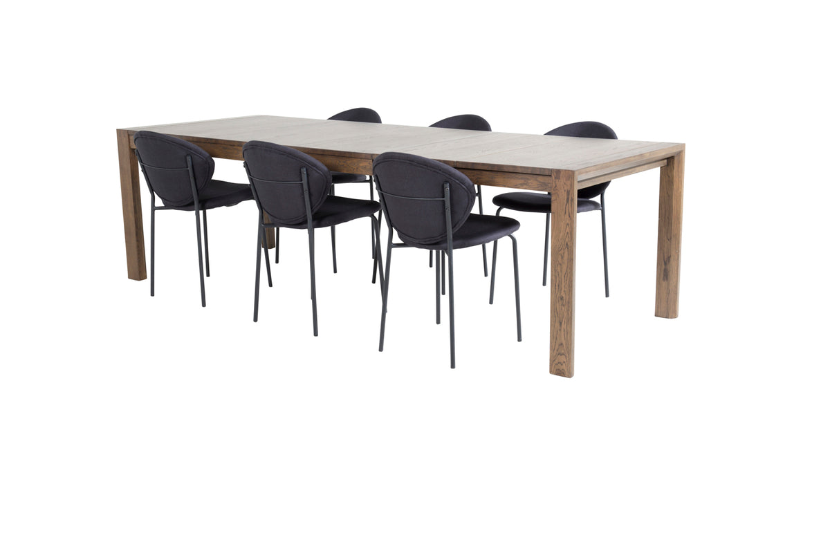 Rectangular Dining Table 75 x 170 x 95 Nature + Dining Chair 2-pack Black
