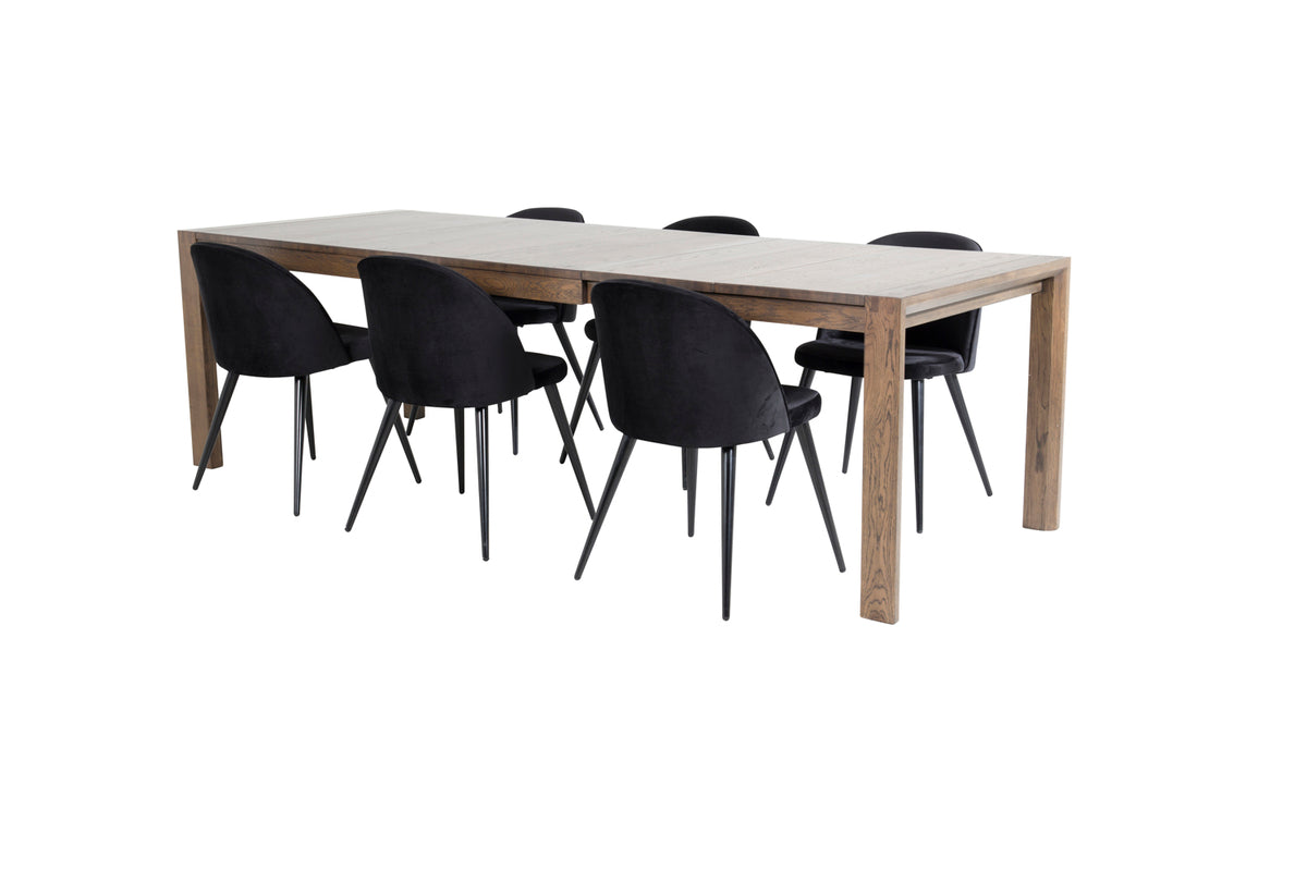 Rectangular Dining Table 75 x 170 x 95 Nature + Dining Chair 2-pack Black
