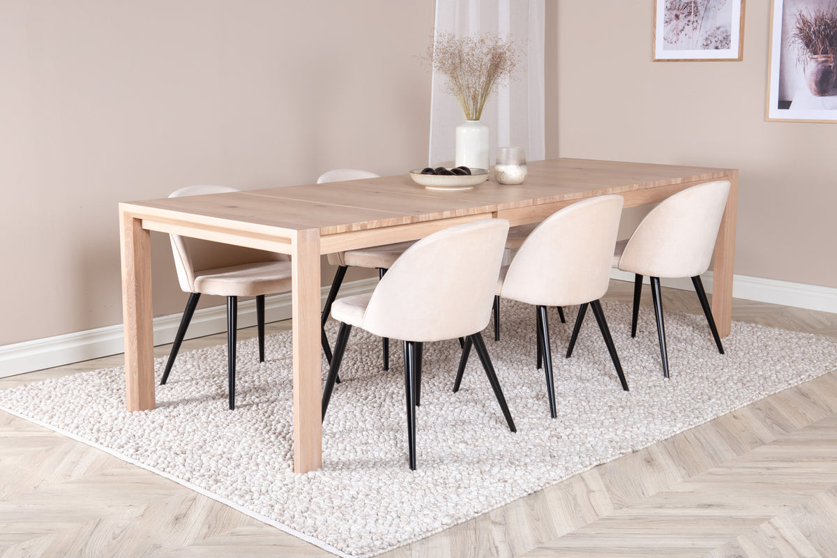 Rectangular Dining Table 75 x 170 x 95 Nature + Dining Chair 2-pack Beige