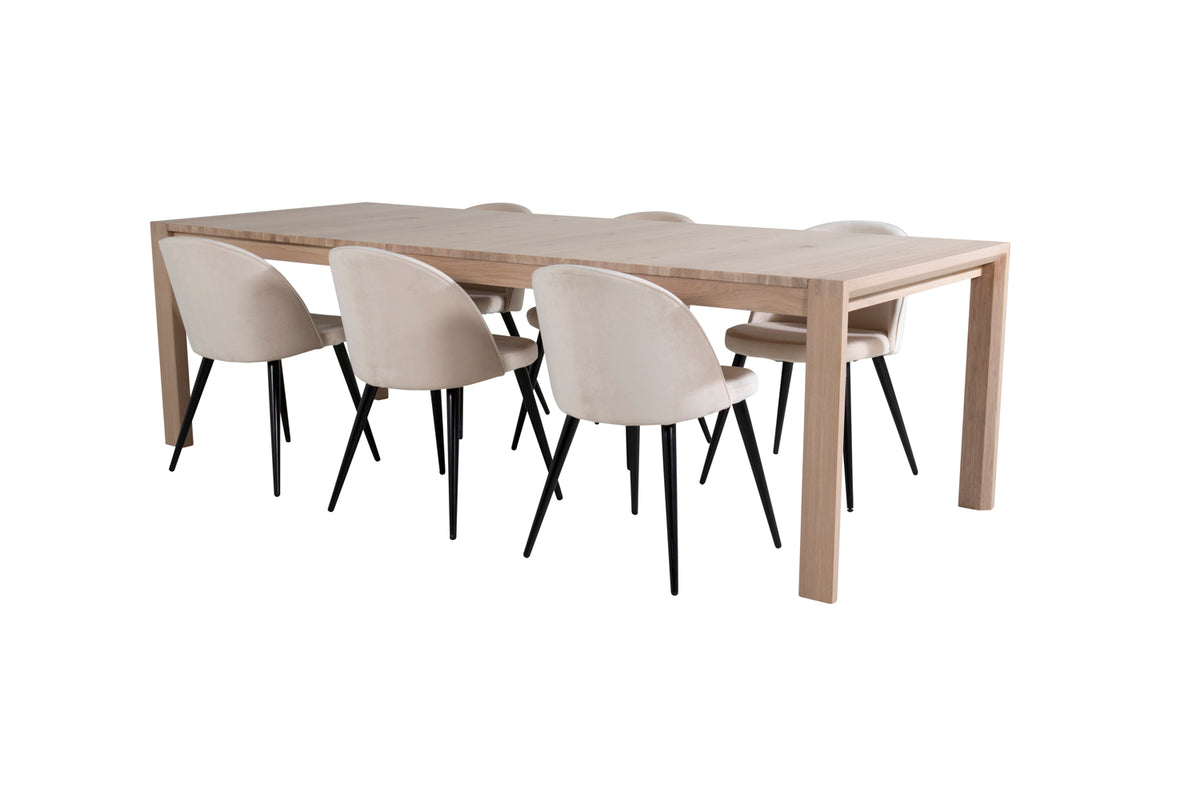 Rectangular Dining Table 75 x 170 x 95 Nature + Dining Chair 2-pack Beige