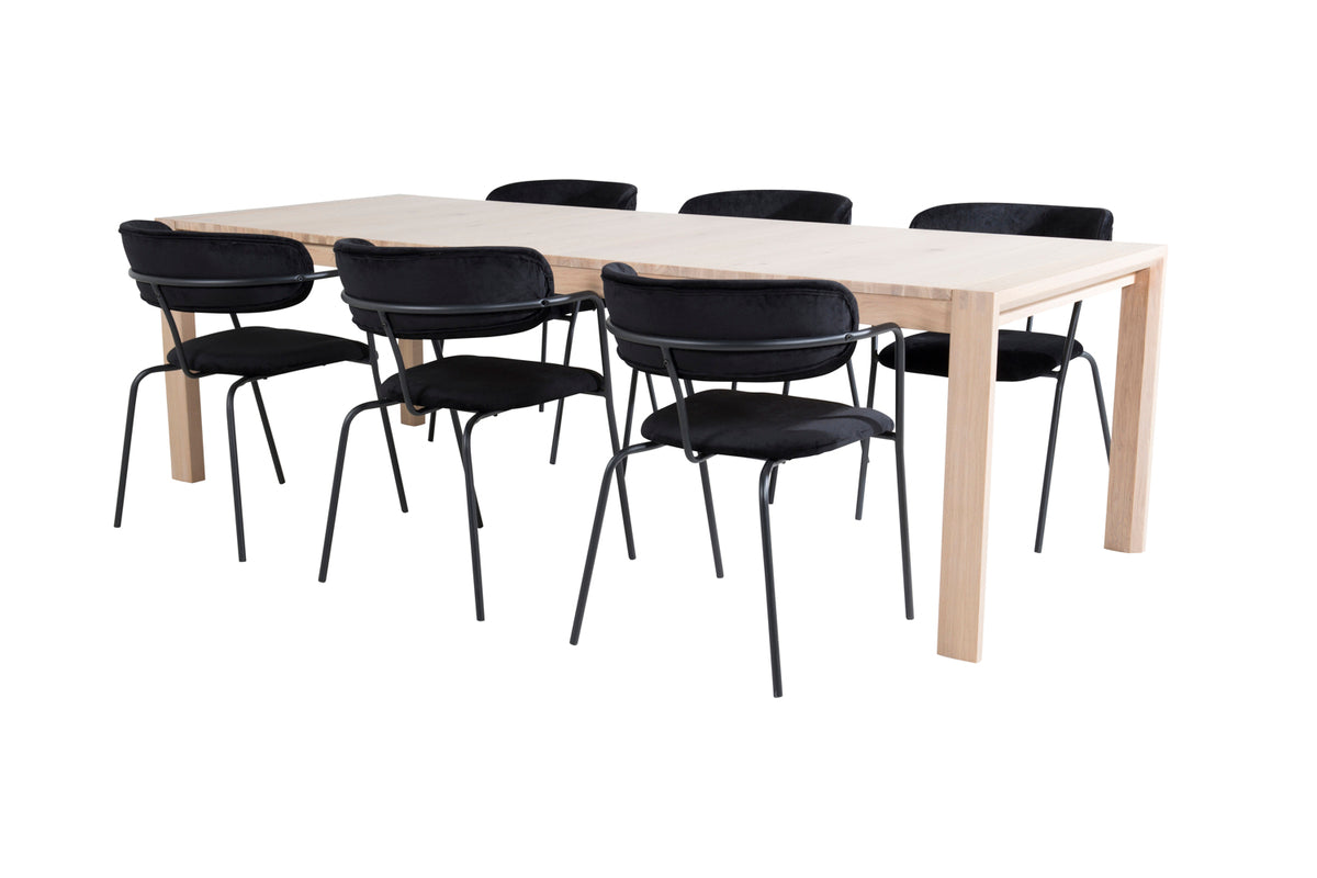 Rectangular Dining Table 75 x 170 x 95 Nature + Dining Chair 2-pack Black