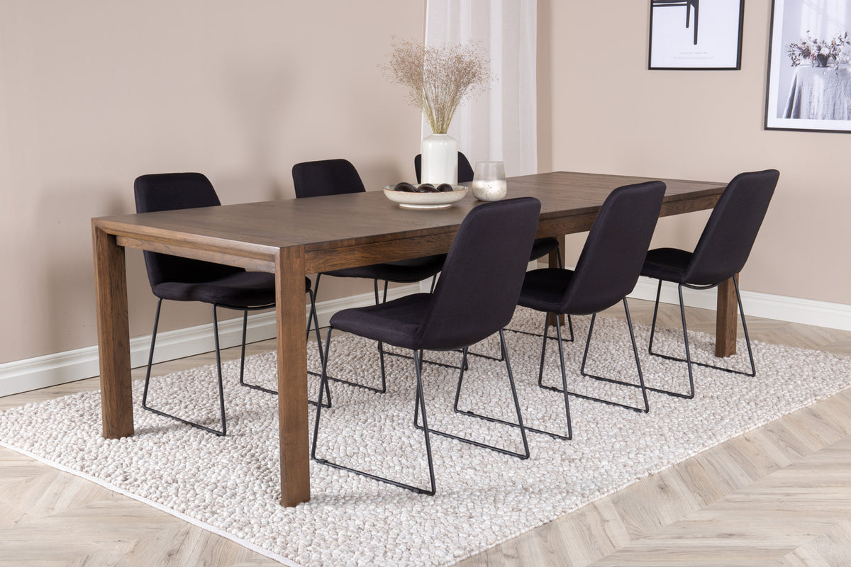 Rectangular Dining Table 75 x 170 x 95 Nature + Dining Chair 2-pack Black