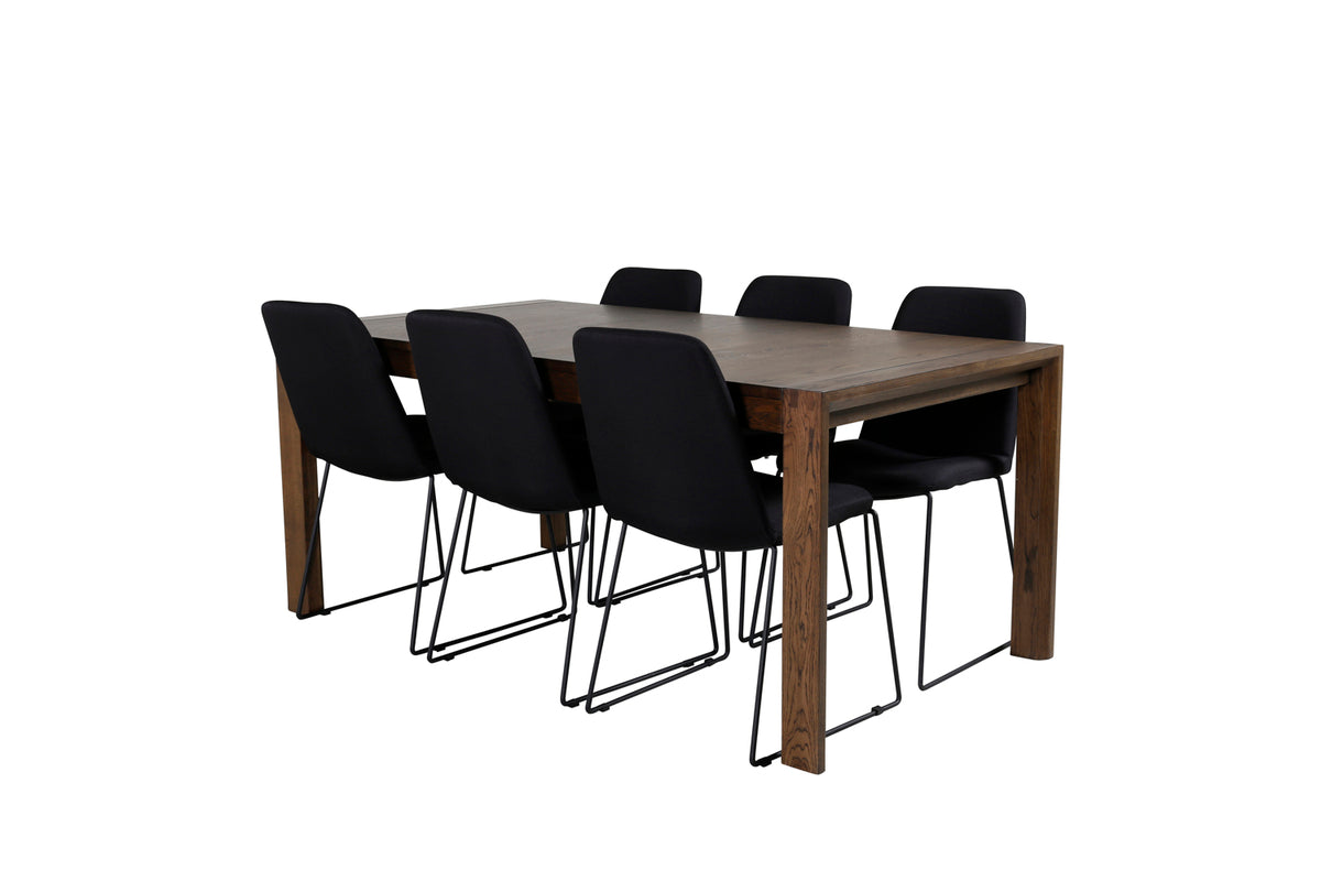 Rectangular Dining Table 75 x 170 x 95 Nature + Dining Chair 2-pack Black