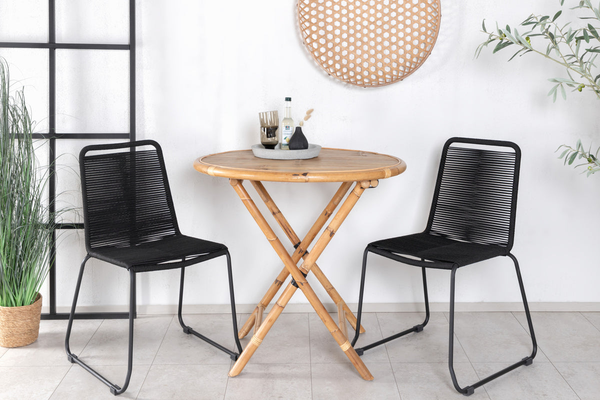 Cafe Table ø80 Nature + Dining Chair 2-pack Black