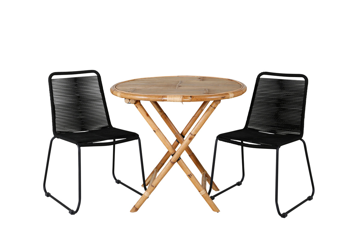 Cafe Table ø80 Nature + Dining Chair 2-pack Black