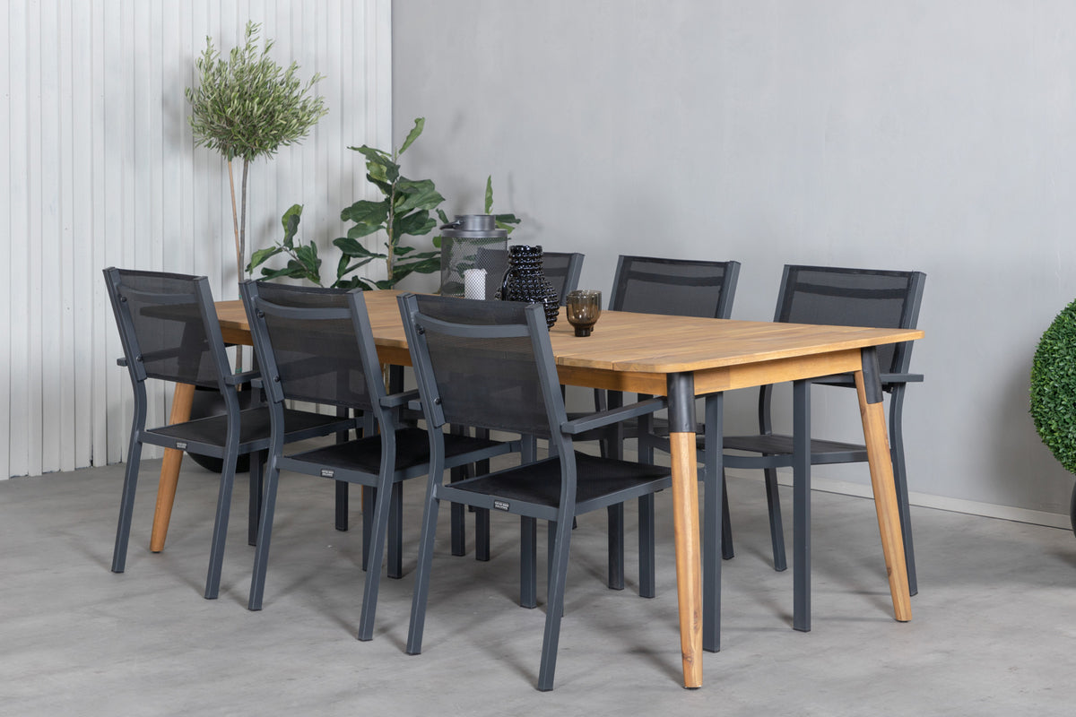 Rectangular Dining Table 75 x 210 x 100 Nature + Dining Chair Black