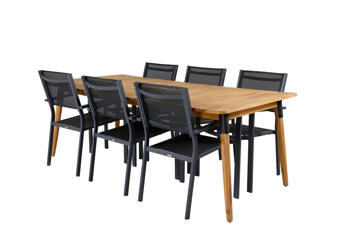 Rectangular Dining Table 75 x 210 x 100 Nature + Dining Chair Black