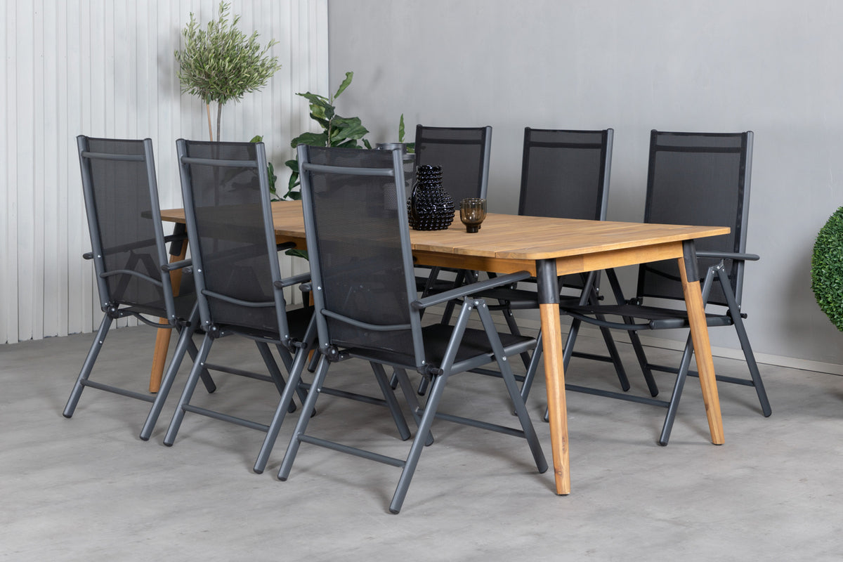 Rectangular Dining Table 75 x 210 x 100 Nature + Position Chair 2-pack Black